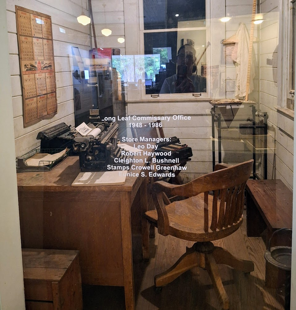 Photo of the manager's office in the museum commissary. Includes many old items such as a typewriter, adding machine, etc.