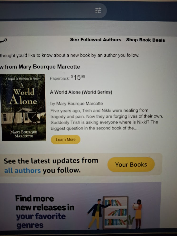 A picture of Amazon's email marketing for A World Alone. 